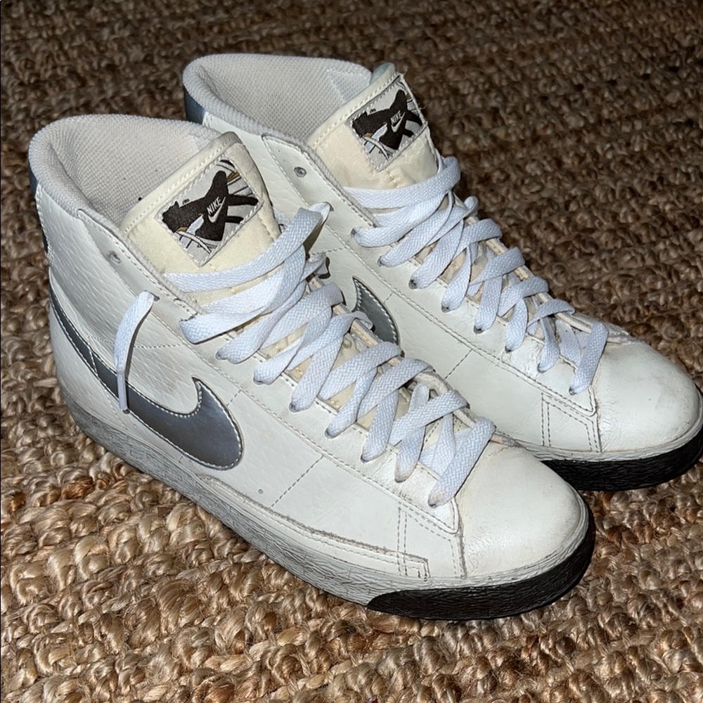 Nike White and Silver High-Top Sneakers